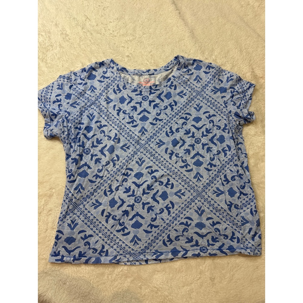 Vineyard Vines Surf Tee Womens Medium Blue Excellent Geometric Cotton T-Shirt